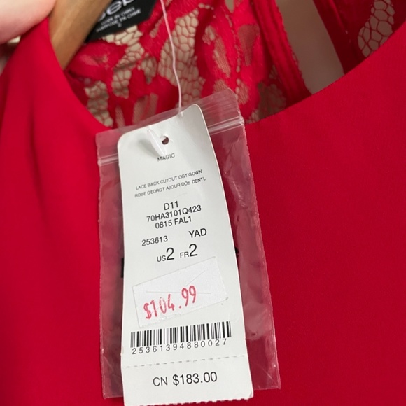 Bebe NWT Red Maxi Chiffon Eyelash Lace Backless Red Dress 2 - Picture 4 of 8